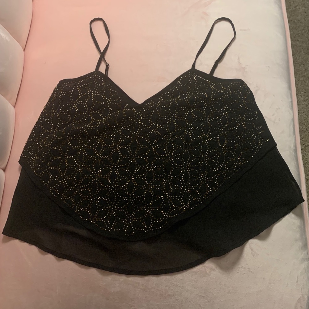 Bebe Black and gold beaded crop top